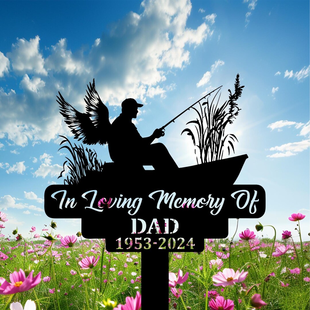 Personalized Fisherman Grave Marker, Angel Boat Fisherman Memorial Sign ...