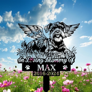 Personalized Schnauzer Dog Metal Memorial Garden Stake, Custom Happy Angel Schnauzer Grave Marker Name Sign, Sympathy Sign, Dog Lover Gift