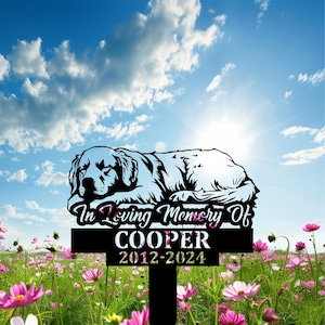 Personalized Golden Retriever Dog Memorial Stake, Golden Retriever Sleeping Metal Sign, Custom Dog Cemetery Stake, Loss of Dog Gift