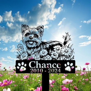 Personalized Yorkshire Terrier Memorial Stake Sign, Custom Happy Yorkshire Terrier Lying Down Grave Markers, Pet Loss Gift,Remembrance Stake