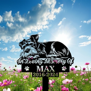 Personalized Schnauzer Dog Metal Memorial Garden Stake, Custom Schnauzer Sleeping in Peace Grave Marker Name Sign, Remembrance Stake