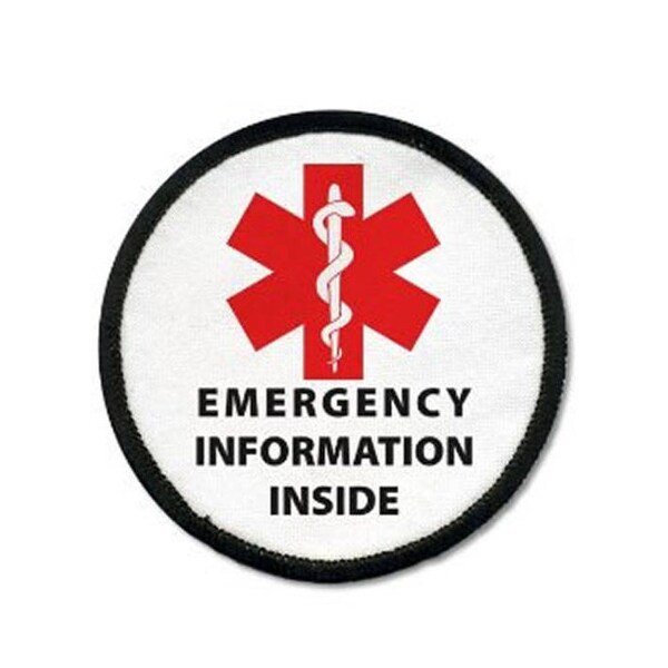 Emergency Information Inside Patch Medical Alert Symbol Cross | First responder Medic Alert Patches | First Aid Kit | Hook Fastener Backing