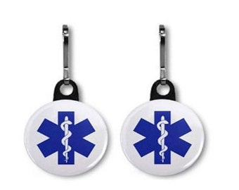 EMT Emergency Medical Technician tag Symbol Fire Rescue  Fob Jacket Backpack pouch Clip on Tag 2-Pack of Zipper Pull Charms