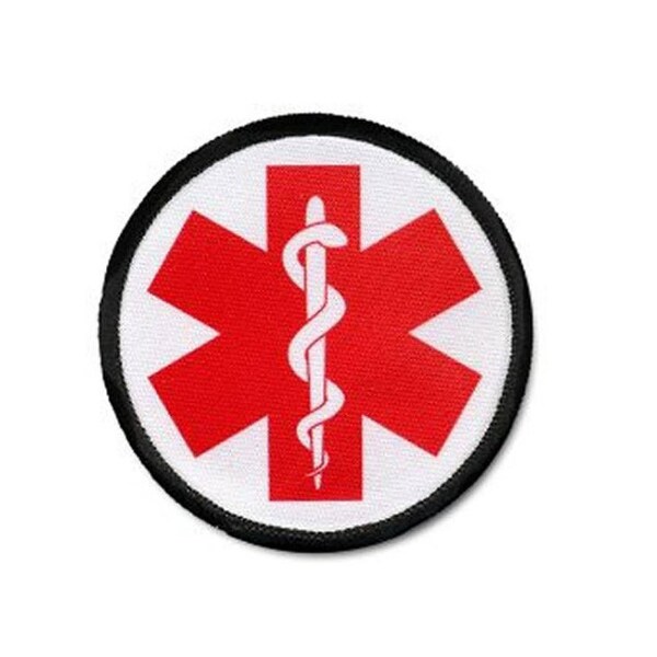 Red Medical Cross Alert Symbol Patch Five Sizes Hook Fastener Backing Option