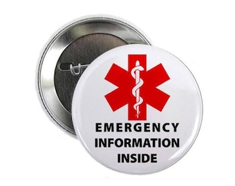 Emergency Information Inside Medic Alert Pin Back Button Badge | Custom Personalized Medical & Allergy Patches, Pins, Charms, Buttons