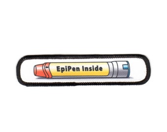 EpiPen Inside Yellow Auto Injector Medical Alert Rectangle Patch with a Hook Fastener Backing (Choose Size)