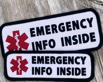In Case of Emergency Information Inside Bag Medical Alert Patches | First Aid Kit | Wheelchair Accessories