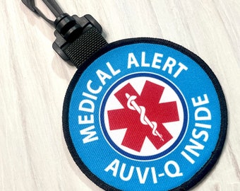 Auvi-q Inside Medical Alert Clip on Patch Tag | Custom ID for Auvi q Pouch, Medical Supply bag, holder, case | Medicine Bag, First Aid Kit