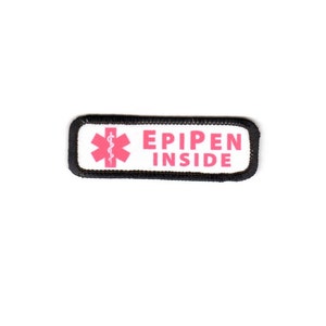 Epipen Inside Medical Alert Symbol Rectangle Patch with a Hook Fastener Backing Choose Rim Color, Text/Graphic Color & Size image 6