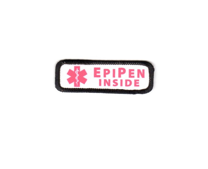 Epipen Inside Medical Alert Symbol Rectangle Patch with a Hook Fastener Backing Choose Rim Color, Text/Graphic Color & Size image 6