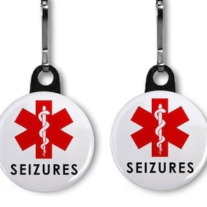 SEIZURE ALERT Medical Alert 2-Pack Zipper Pull Charm Tag Keychain Choose Size and Backing Color)\