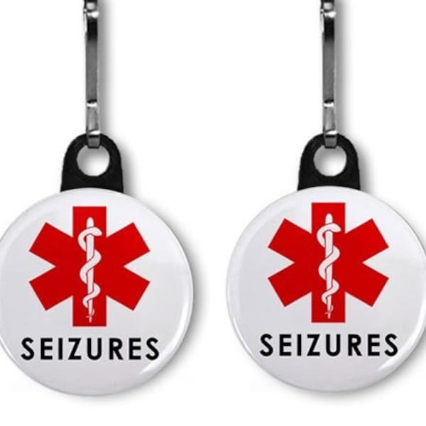 SEIZURE ALERT Medical Alert 2-Pack Zipper Pull Charm Tag Keychain Choose Size and Backing Color)\