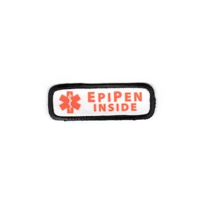 Epipen Inside Medical Alert Symbol Rectangle Patch with a Hook Fastener Backing Choose Rim Color, Text/Graphic Color & Size image 4