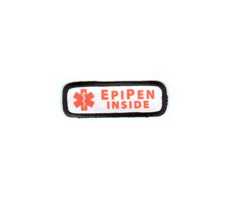 Epipen Inside Medical Alert Symbol Rectangle Patch with a Hook Fastener Backing Choose Rim Color, Text/Graphic Color & Size image 4