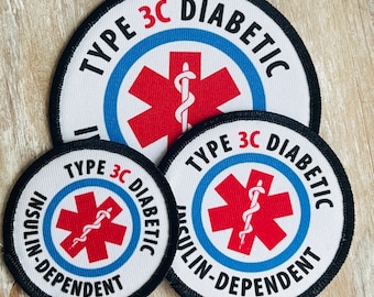 Type 3c Diabetes Support Patch, Insulin Dependent Medical Alert Diabetes Patch VELCRO® Brand hook fastener option