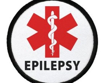 EPILEPSY Red Medical Alert Symbol Black Rim Patch with a Hook Fastener Backing (Choose Size)