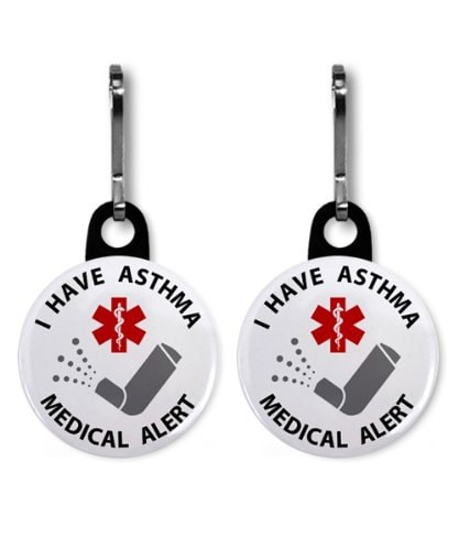 I have Asthma - Inhaler Inside Medical / Allergy Alert Zipper Pull Keychain Tag Charm | Holder Case Pouch Backpack | Two Pack