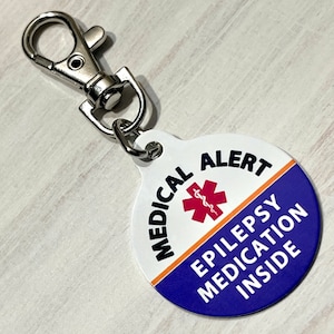 Epilepsy Medication Inside Medical Alert ID | Medicine Supply Bag Charm | First Aid Pouch | Epileptic Seuzure Medic Alert | Walker Bag Tote