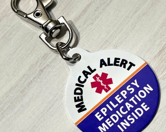 Epilepsy Medication Inside Medical Alert ID | Medicine Supply Bag Charm | First Aid Pouch | Epileptic Seuzure Medic Alert | Walker Bag Tote