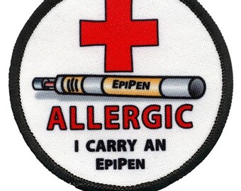Medical Alert | Allergic I Carry an Epipen | Backpack Jacket Lunch Bag Medical Kit | Allergy Alert | with a Hook Fastener Backing