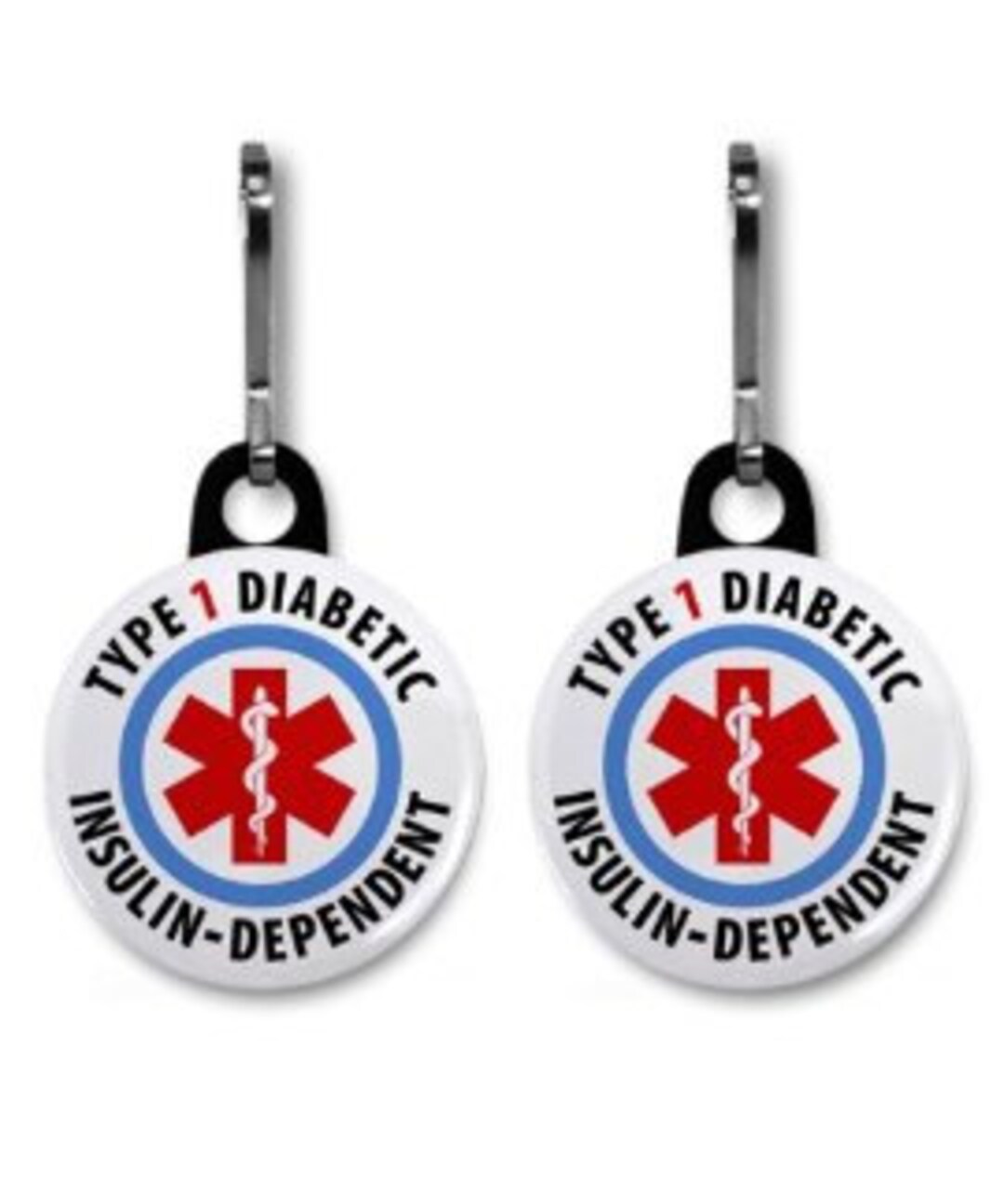 Diabetic Diabetes Medical Alert Keychain Fob Charm Zipper Pull TWO Type