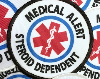 Steroid Dependent Medical Alert Patch / Adrenal Insufficiency / Crohn & Addison disease / Asthma / Ulcerative Colitis Hook And Loop Patch
