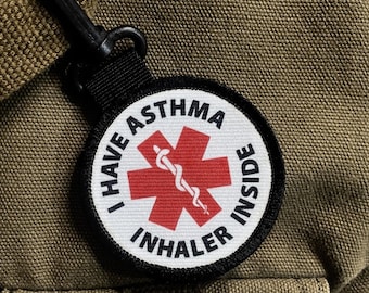 I Have Asthma Inhaler Inside Puffer Holder Tag for Pouch Bag | Clip on Patch Tag | Kids Emergency Kit
