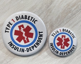 Diabetic Diabetes Medic Alert Pin Back Button Badge | Type 1 | Pouch Bag Custom personalized Medical & Allergy Patches, Tags, Pins, Charms