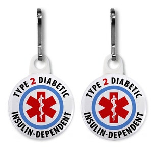 Diabetic Diabetes Type 2 Insulin Dependent Medical Medic Alert Zipper Pull Keychain Tag Charm | Insulin Case Pouch Bag