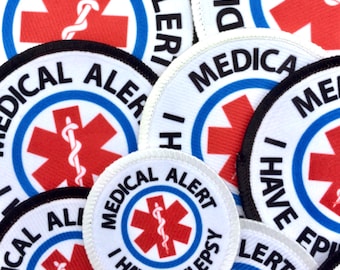 Medical Alert I Have EPILEPSY Red Cross Epileptic Sew-on Patch (Choose Size and Rim Color)