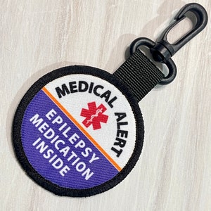 Epilepsy Medical Alert Bag Tag for Backpack | Clip on Medication Inside Patch Tag | Kids Emergency Kit | Seizure Disorder Epilepsy Dog Tag