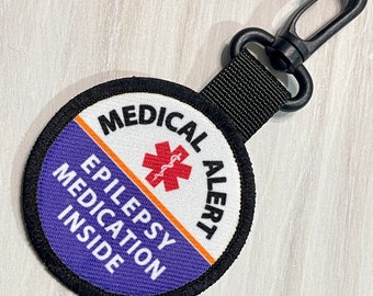 Epilepsy Medical Alert Bag Tag for Backpack | Clip on Medication Inside Patch Tag | Kids Emergency Kit | Seizure Disorder Epilepsy Dog Tag