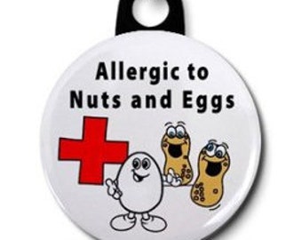 ALLERGIC to NUTS and EGGS Medical Alert Zipper Pull Charm (Choose Size and Color of Backing)