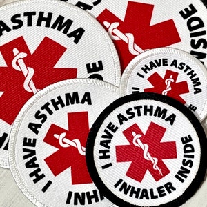 Asthma Inhaler Inside Patch | Medical / Allergy Alert Badge | I have Asthma | Pouch, Case, Holder, Backpack Sew on Patches