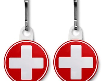 Tiradores de cremallera con alerta médica de la Cruz Roja (paquete de 2)