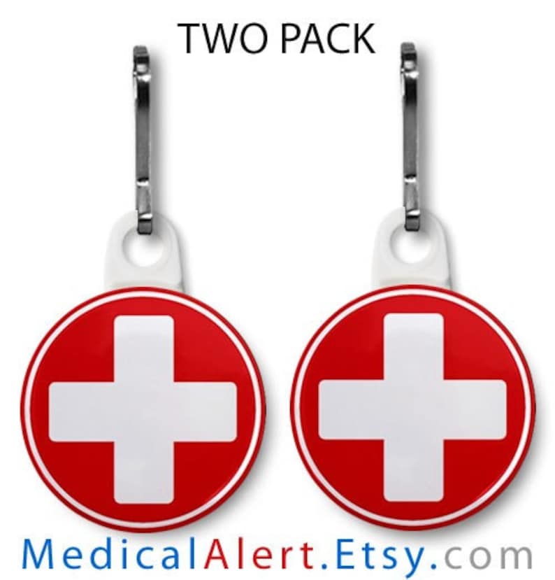 First Aid Red Cross Medical Alert 2 Pack of Zipper Pull Charms Etsy