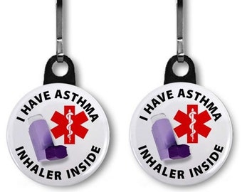 Inhaler Case Tag Medical Alert Inhaler Inside Zipper Pull Keychain Tag Charm | Holder Case Pouch Backpack