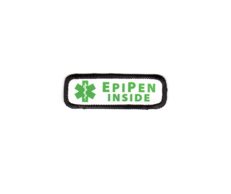 Epipen Inside Medical Alert Symbol Rectangle Patch with a Hook Fastener Backing Choose Rim Color, Text/Graphic Color & Size image 5