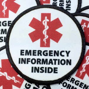 Emergency Information Inside Patch For Medical Bag, Backpack, Pouch, First Aid Kit / First Responder Medic Alert Sew-on Patches