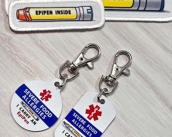 SEVERE FOOD ALLERGIES I Carry an EpiPen Medical Alert Aluminum Dog Tag (Choose Size)