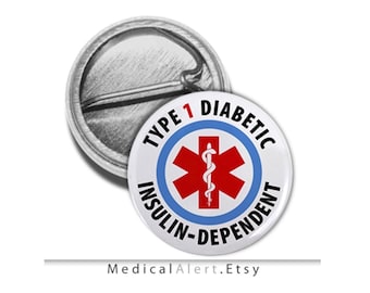 Diabetic Diabetes Medic Alert Pin Back Button Badge Type