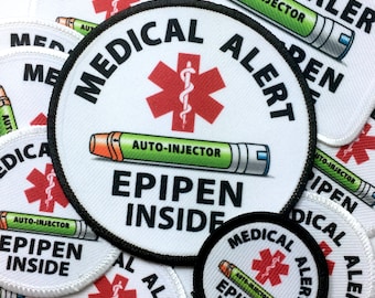EpiPen Patch for pouch,  Medical Alert Patch for Backpack, GREEN EpiPen Inside | Holder Case Patches made with VELCRO® Brand hook fastener