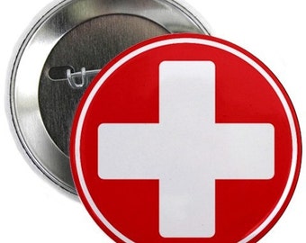 First Aid Red Cross Medical Alert Pin Back Button Badge (Choose Size)