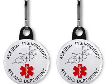 Adrenal Insufficiency/ Steroid Dependent 2 pack of Zipper Pull Charms (Choose Size and Backing Color)