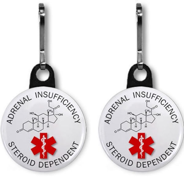 Adrenal Insufficiency/ Steroid Dependent 2 pack of Zipper Pull Charms (Choose Size and Backing Color)