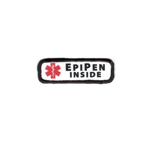 Epipen Inside Medical Alert Symbol Rectangle Patch with a Hook Fastener Backing Choose Rim Color, Text/Graphic Color & Size image 3
