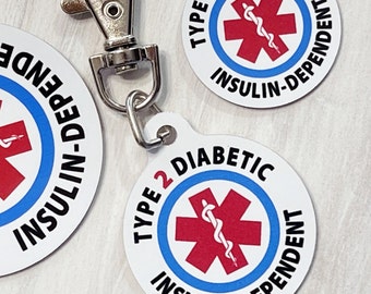Type 2 Diabetic Bag Tag, Diabetes Alert, Medical ID Tag. Double sided with lobster clasp & Personalization