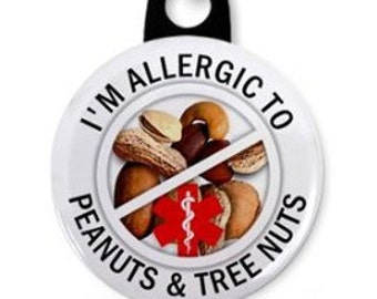 Allergic to TREE NUTS and PEANUTS Medical Alert Zipper Pull Charm (Choose Size and Backing Color)