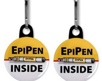 Epipen Inside Zipper Pull Keychain Charms TWO Pack Clip on Anaphylaxis Warning Tag Auto Injector Allergy Warning epinephrine injection