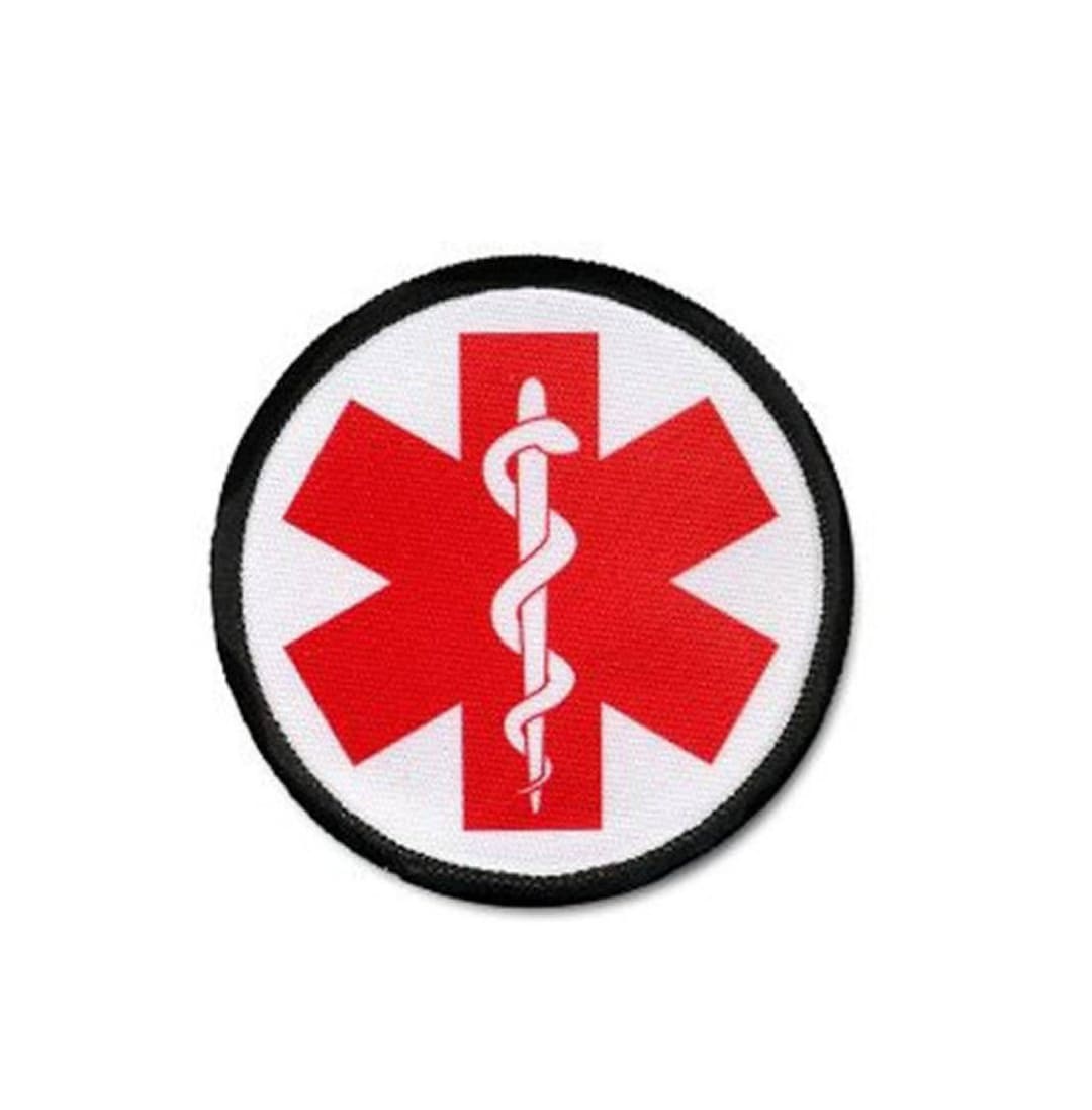 Red Medical Cross Alert Symbol Patch Five Sizes Hook Fastener Backing  Option 